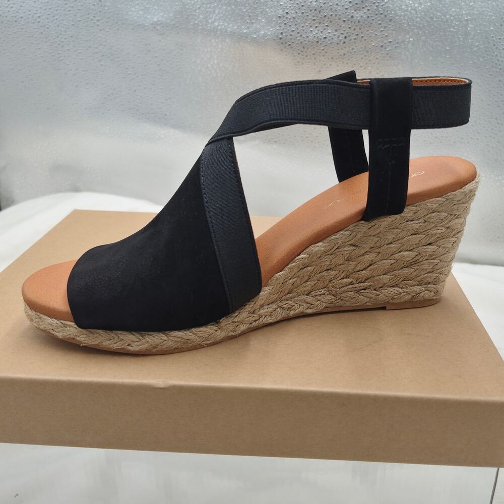 NEW André Assous Nalik Wedge Sandal black leather upper women size 9